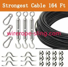 Vinyl - Coated 164 Ft 7x19 Stainless Steel Wire Rope With Turnbuckle And Hooks