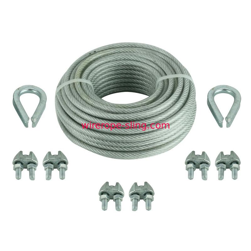 Vinyl Coated Wire Rope Sling With Two Thimbles / Six Clamps 1/8 Inch X 30 Feet