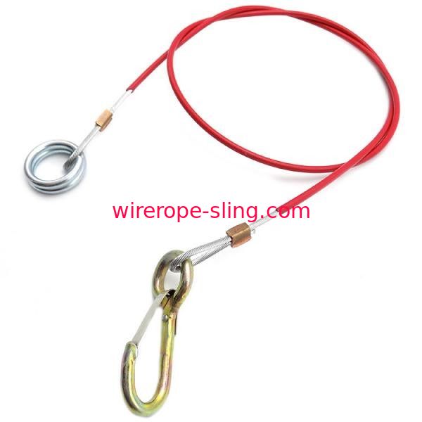 Red Pvc Coated Wire Rope Sling Customized Length With Snap Hook / O - Ring