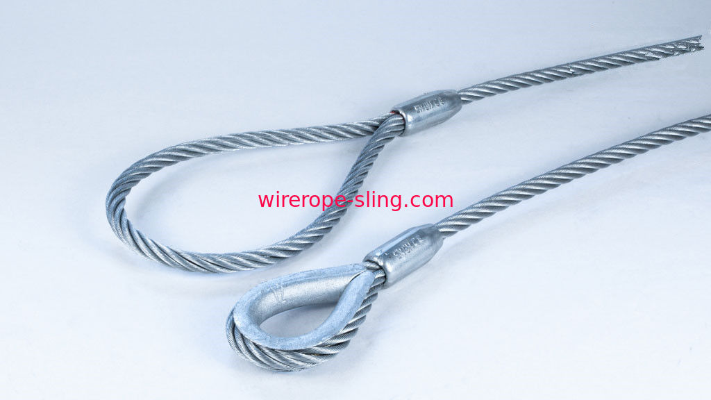 Single Leg Wire Rope Sling 6x25 IWRC Flemish Eye Loop To Heavy Duty Thimble