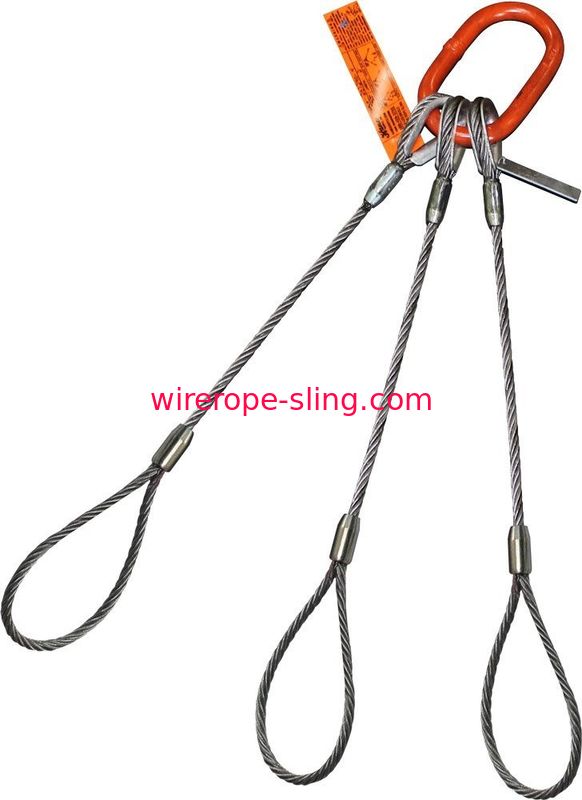 3- Leg Wire Rope Sling Flemish Loop Ends Heavy Duty Top Thimbles Oblong Master Link