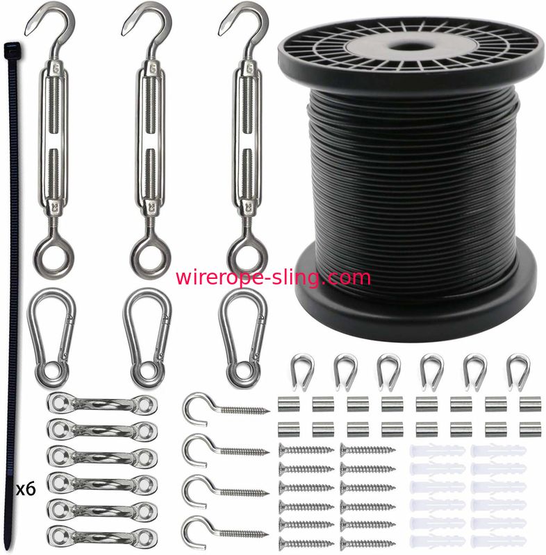 6 Lawrence metal ROPE-TWST-33-060-2-HOOK-2P Twisted Plastic Rope Black 6' Tensator 