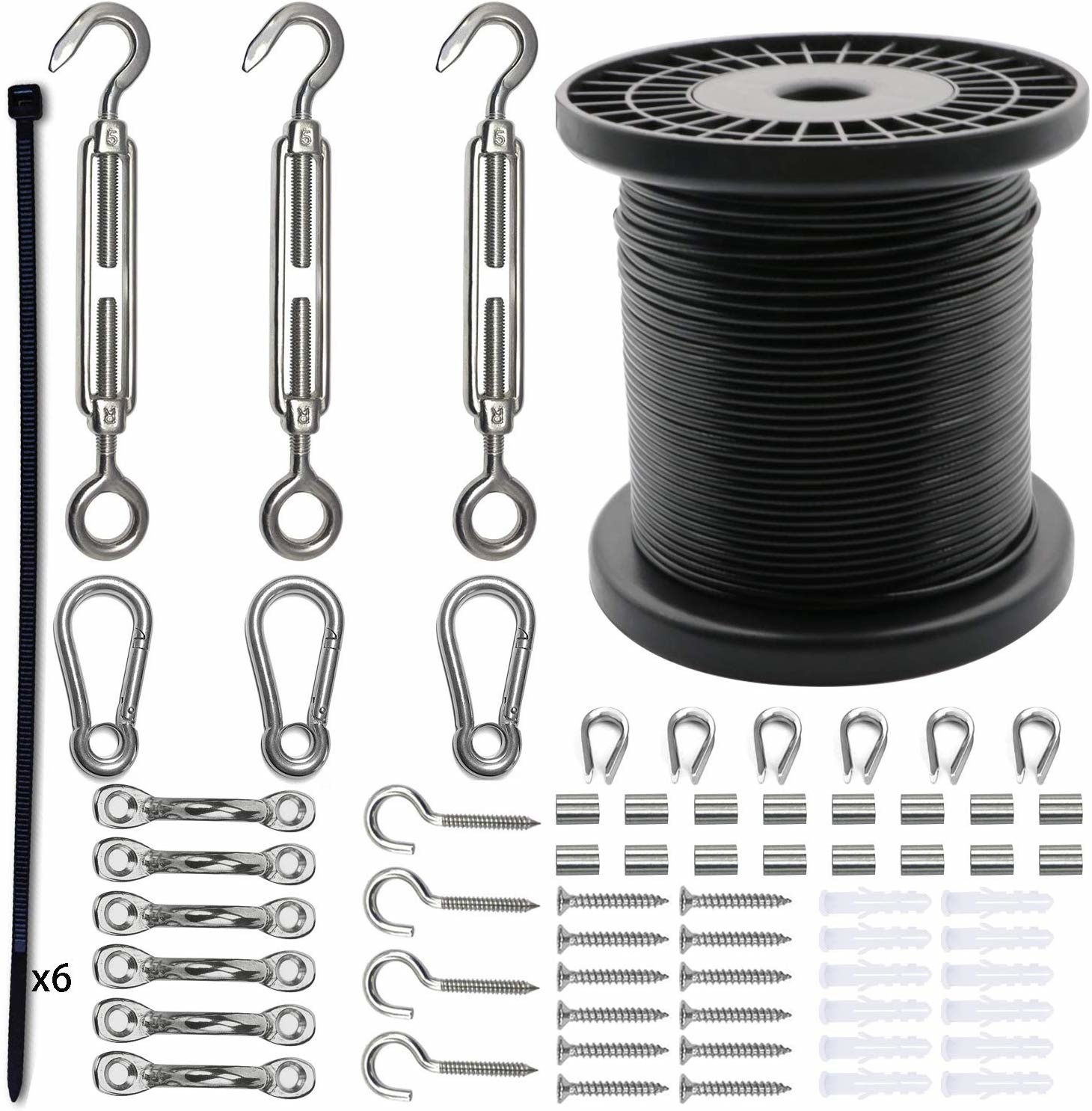 String Globe Light Suspension Kit 165FT Wire Rope Cable Turnbuckle Hooks W/ Remo 