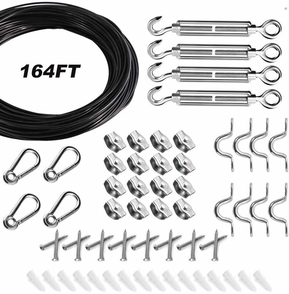 Stainless Steel Hanging Cable Kit Outdoor Light Guide Wire 110 ft with Turnbuckles and Hooks Aotree Globe String Light Suspension Kit