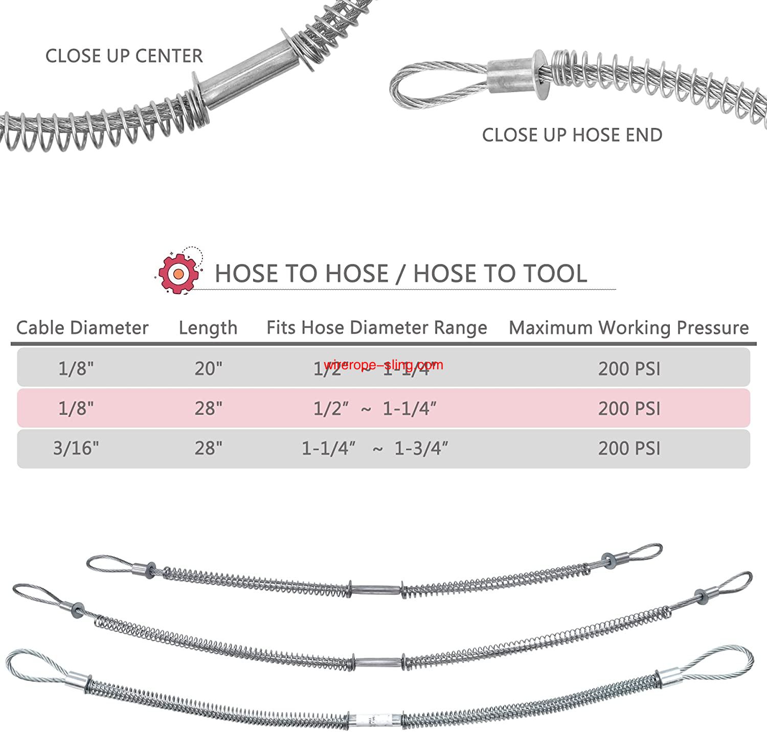 200 PSI 1/8inch X 20-1/4inch Hose Restraints, Safety Whip Check Cable, for to Restraint, Fitting Connection, Check, Hydraulic, Pressure (10 Pack)