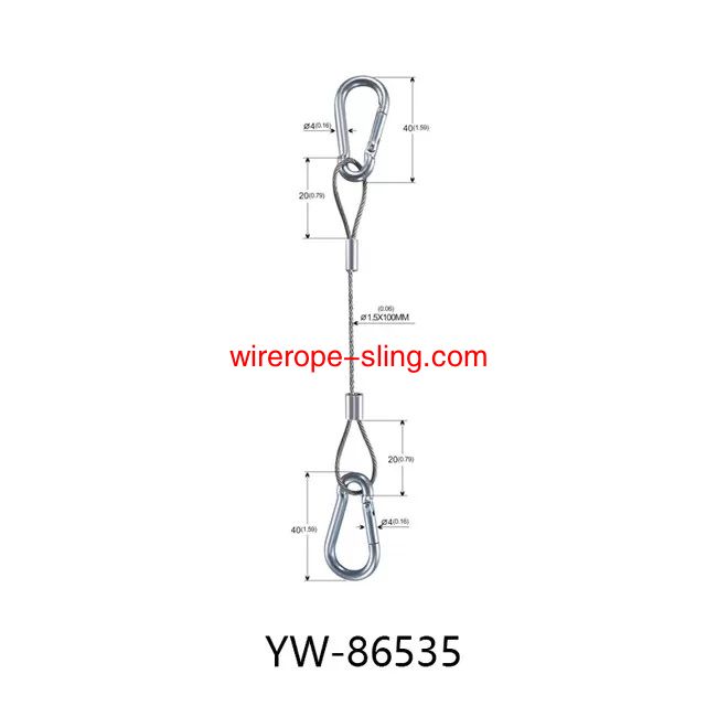 Stainless Steel Wire Rope Cable Slings Lanyard With Double Snap Hooks