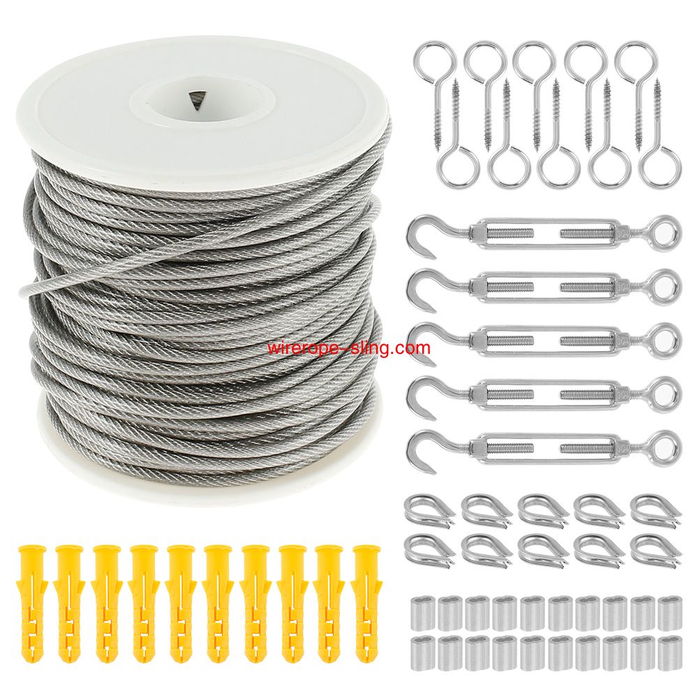 15M/30M Picture Wire Cable Railing Kit Garden Heavy Duty Screw Eye Screw Turnbuckle Wire Tensioner Strainer Coated Cable Rope