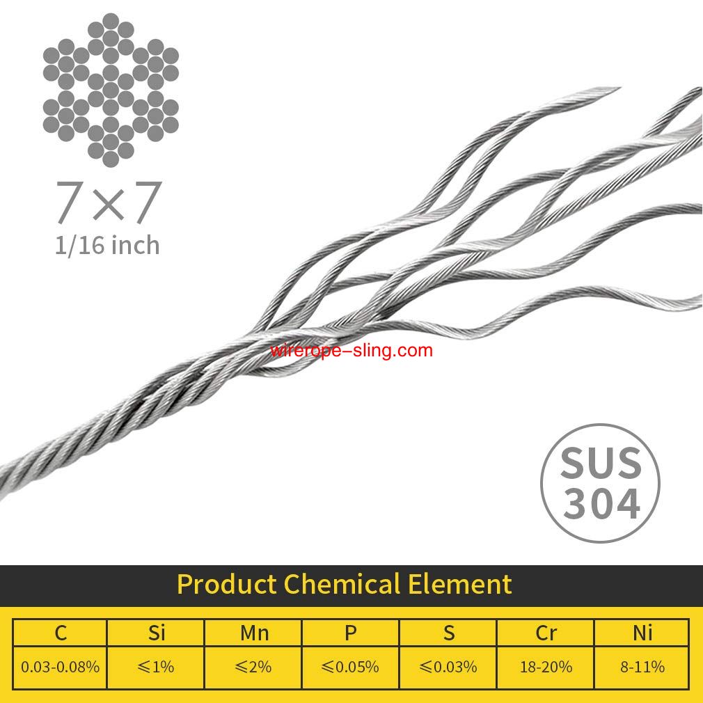 1/16 Wire Rope, 304 Stainless Steel Wire Rope, Aircraft Cable, 328 Feet with 150 Pcs Aluminum Sleeves