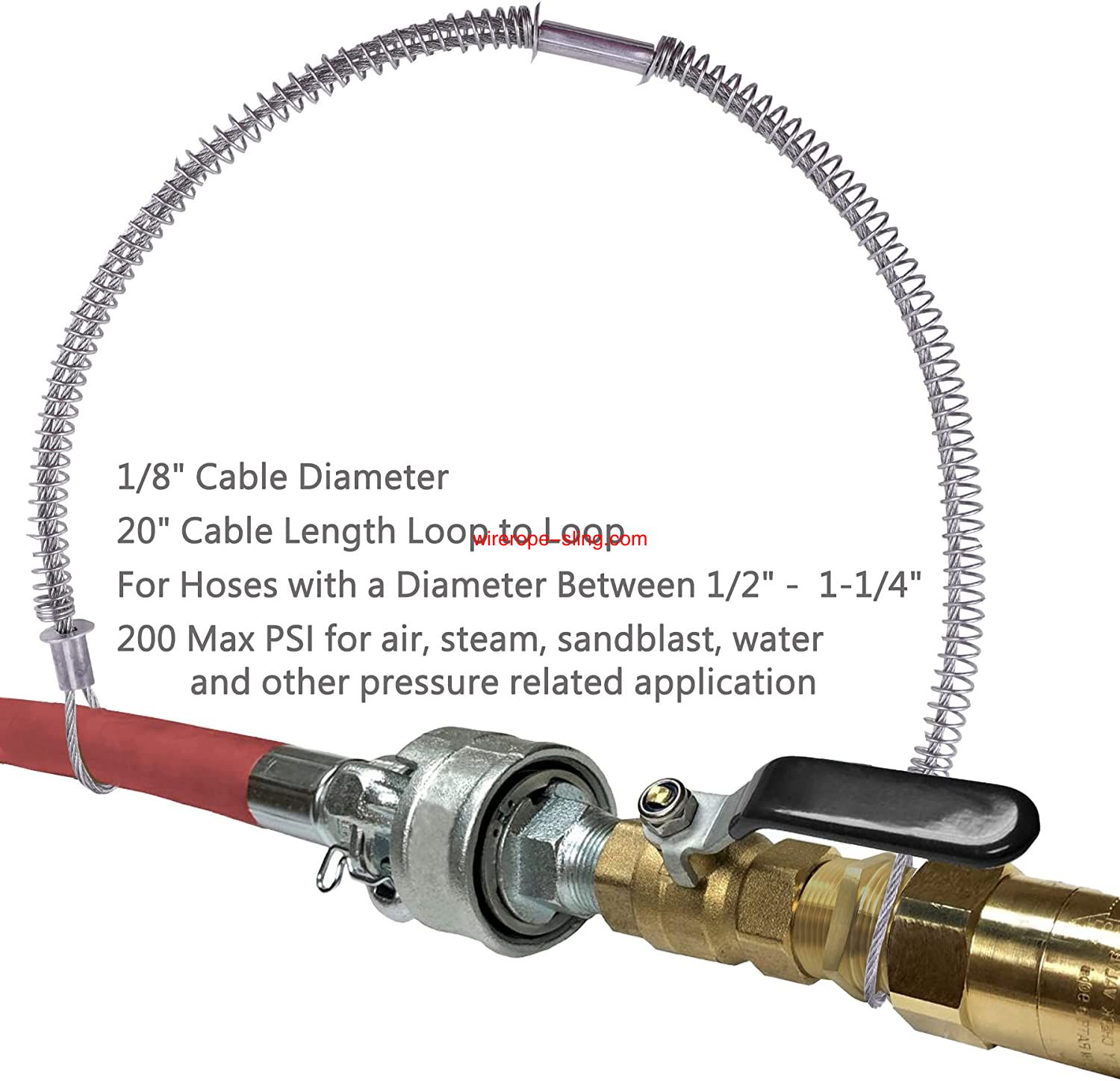 200 PSI 1/8inch X 20-1/4inch Hose Restraints, Safety Whip Check Cable, for to Restraint, Fitting Connection, Check, Hydraulic, Pressure (10 Pack)