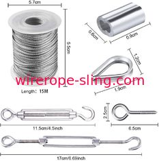 Turnbuckle Wire Tensioner 2mm X 50 FT Wire Rope With Pvc Coating
