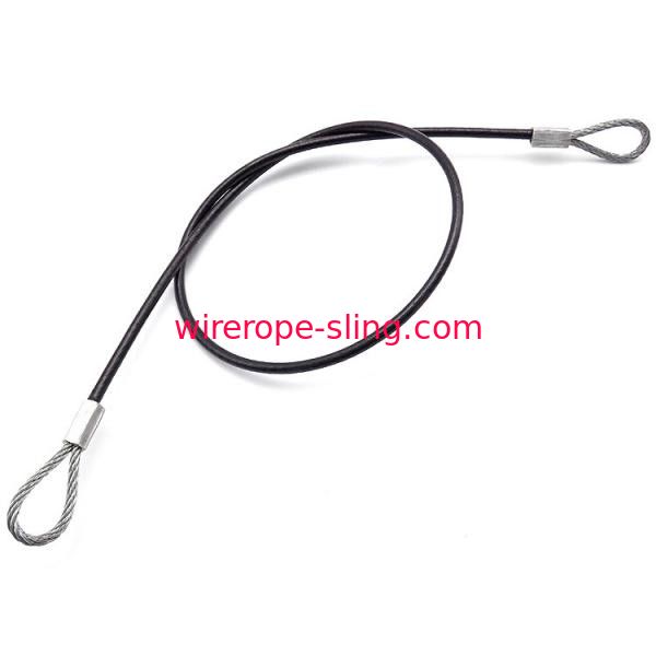 Black Pvc Wire Rope Bridle Slings , 3000mm Length Cable Sling With Loops