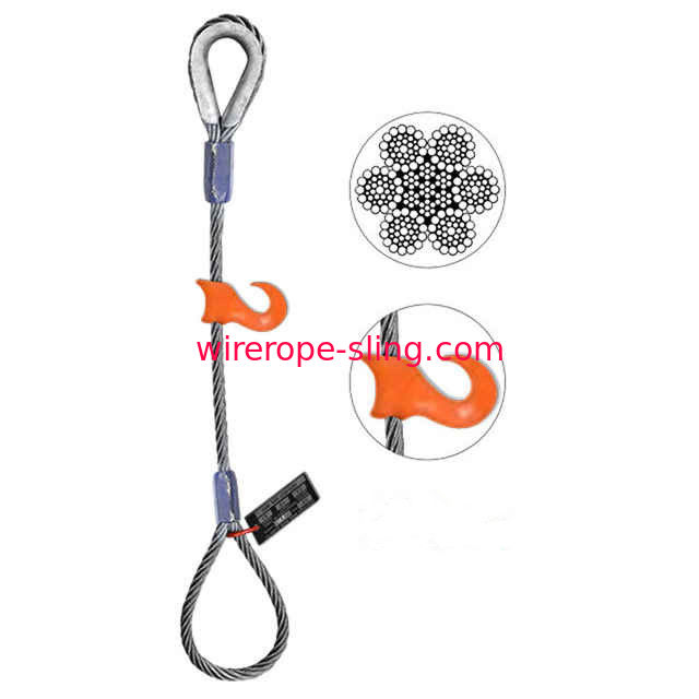 Sliding Choker Hook Steel Lifting Slings Flemish Eye Loop To Heavy Duty Thimble