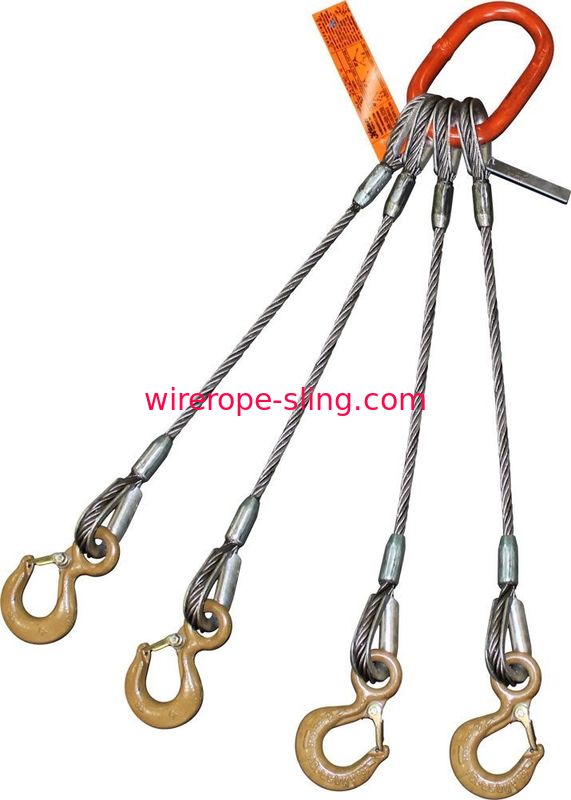 Four - Leg Wire Rope Sling Eye Hooks With Safety Latches Oblong Master Link