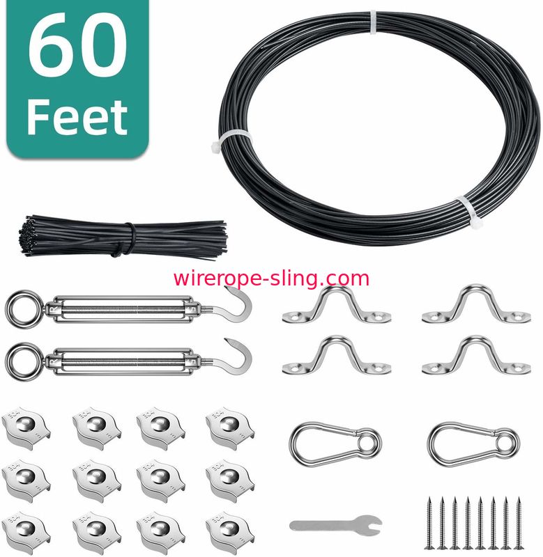 Black Vinyl Coated Stainless Wire Rope Assemblies For Backyard Patio And Pool