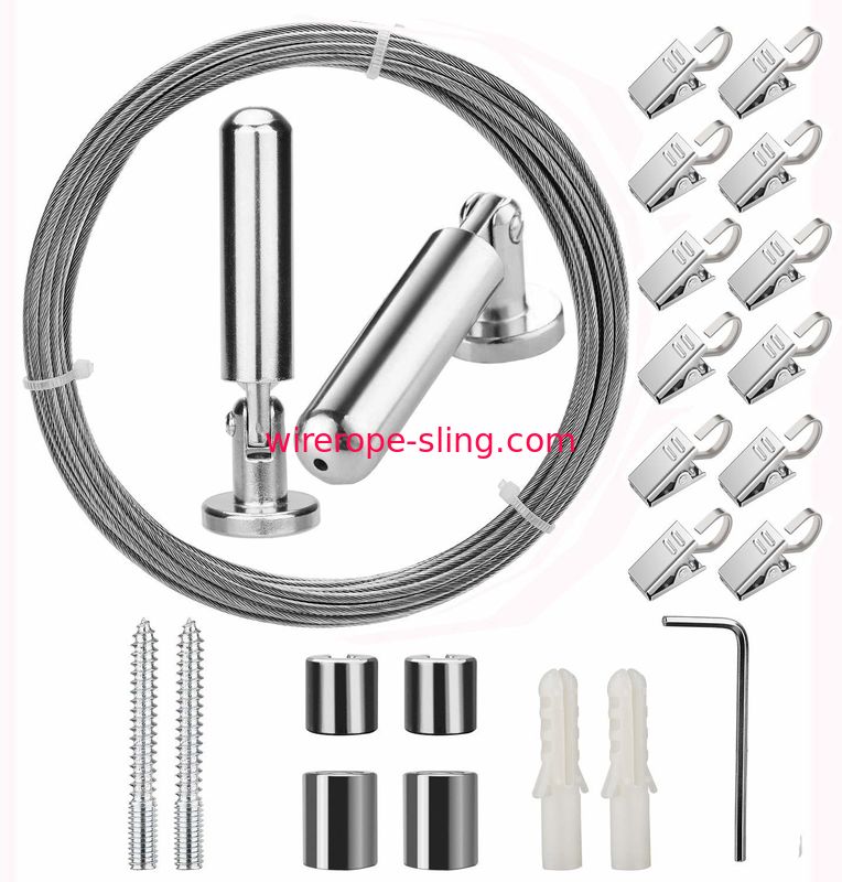 5 Meters Window Curtain Stainless Steel Wire Rope Assemblies With 20 Clips