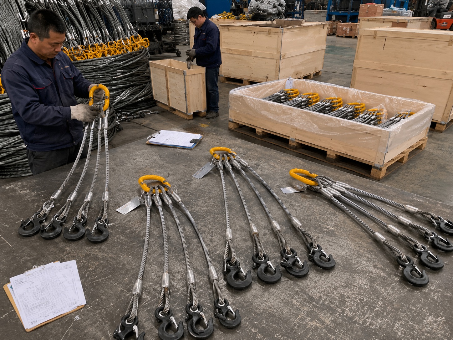 Bridle Wire Rope Sling 16mm x 3m Production and Packing Bridle wire rope sling 16mm x 3m production and packing with inspection documents metal tags pallets and wooden cases