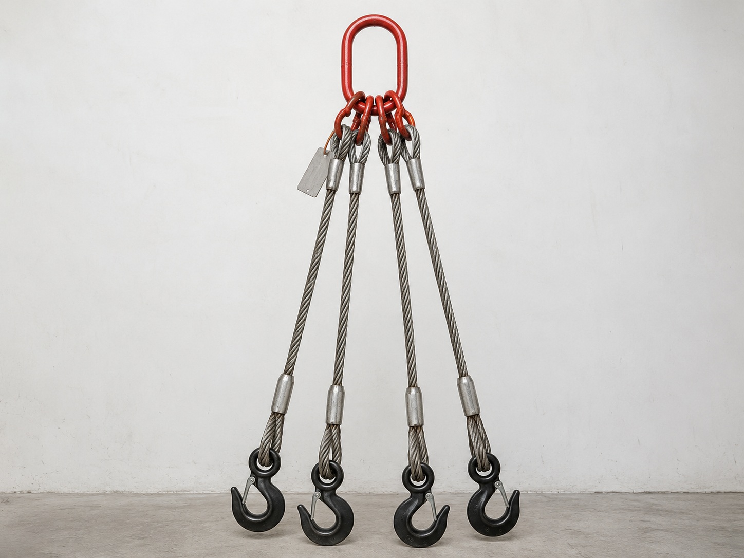 Bridle Wire Rope Sling 16mm x 3m Structure Bridle wire rope sling 16mm x 3m structure with master link four rope legs hooks thimble eyes and swaged sleeves