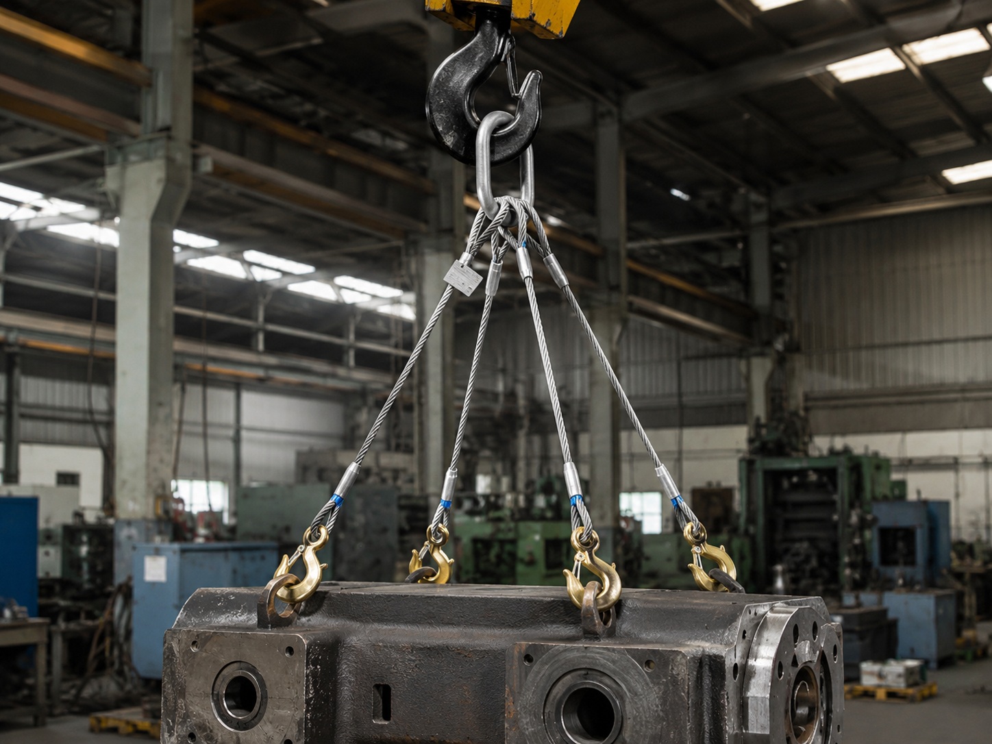Custom construction wire rope slings packed on pallets for building project delivery