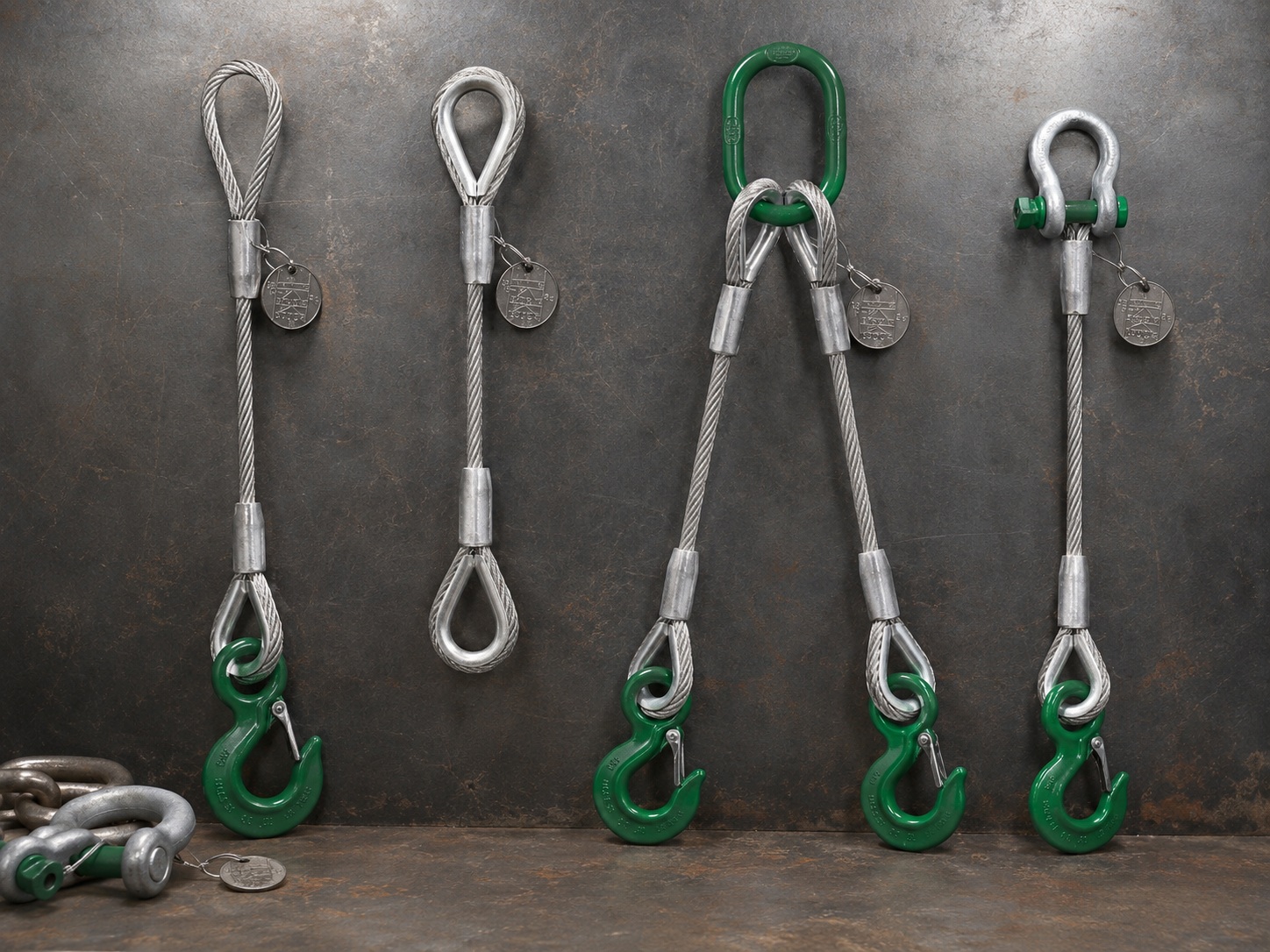 Custom Wire Rope Lifting Sling Options Custom wire rope lifting sling options with hooks thimble eyes master links shackles and metal tags