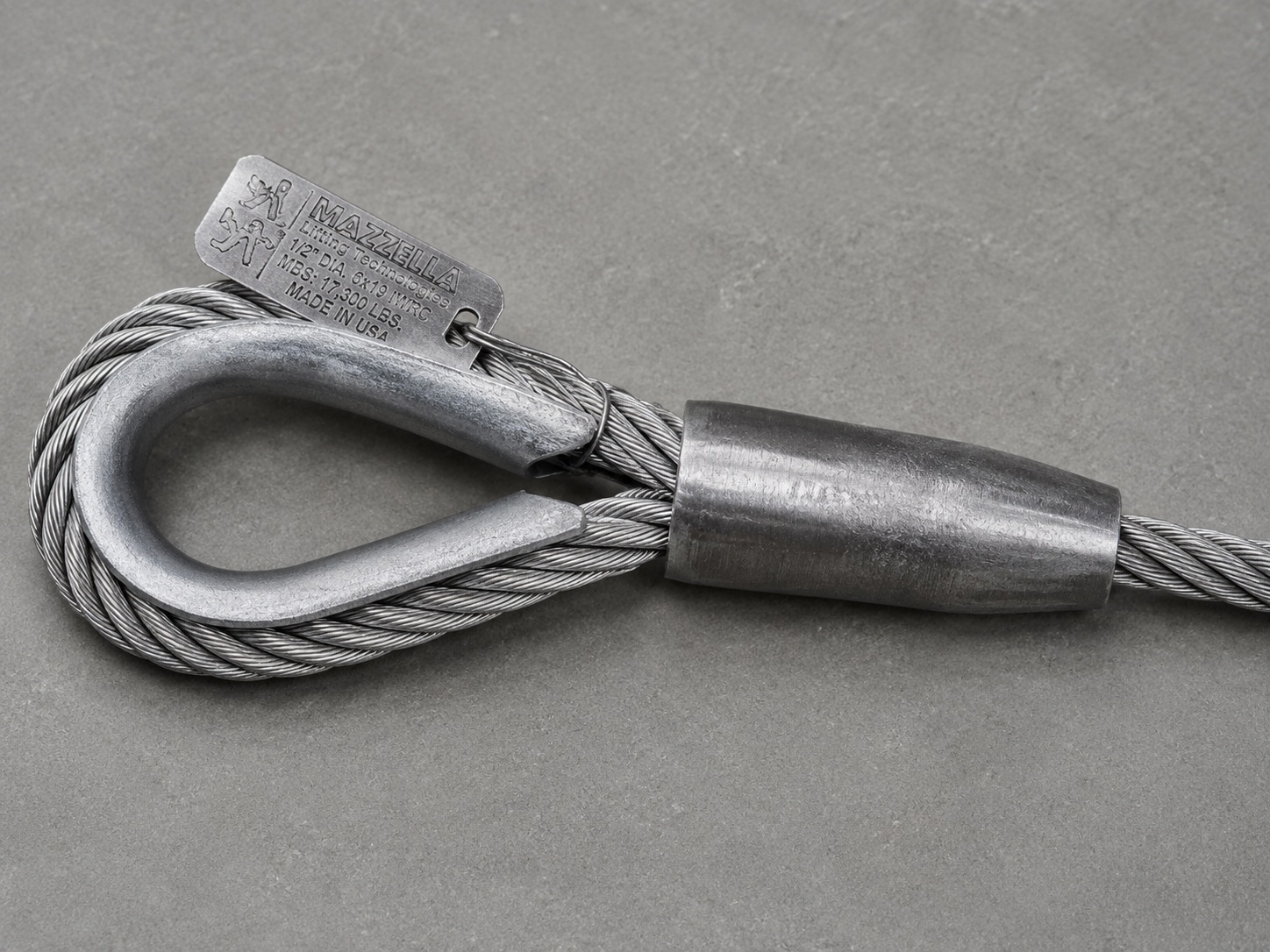 Flemish Eye Wire Rope Sling Structure Details Flemish eye wire rope sling structure with mechanical splice thimble eye swaged steel sleeve and metal tag