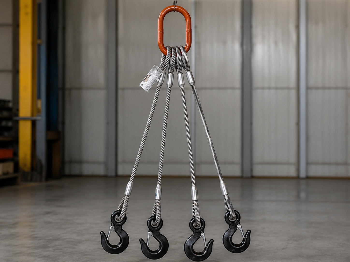 Wire rope sling used for steel beam lifting on construction site